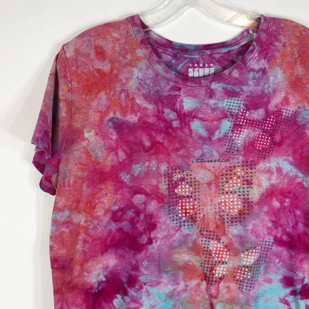 Tie Dye Size Large Tee Shirt Top Fly High Pink Blue Butterflies Handmade 1310 - Picture 8 of 9